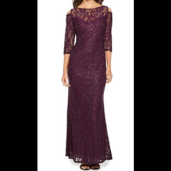Blu Sage Lace Merlot Cold Shoulder gown 16 NWT - Picture 1 of 9